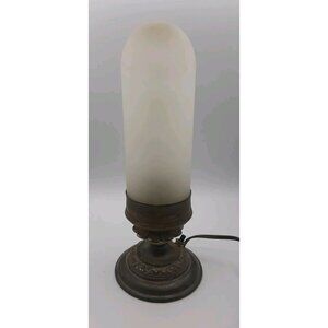 Vintage Electric Frosted Narrow Dome Glass Night Stand Lamp Metal Base Working